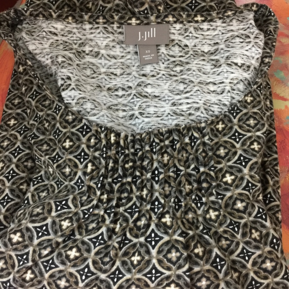 J. Jill XS Blouse Chest Accent Geo Abstract Cotton - Picture 7 of 8